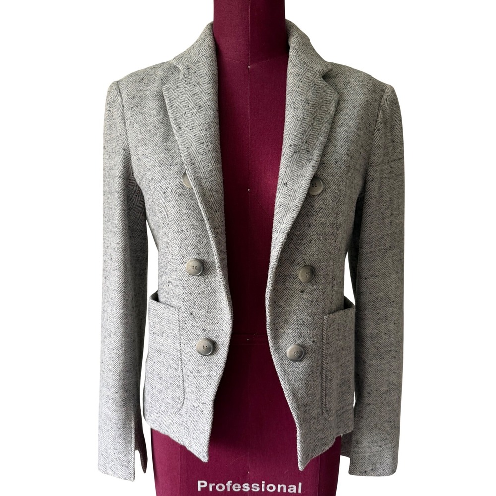 Theory Blazer Jacket Jontia KB Parkdale Herringbone Open Front Gray 6
